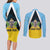 Personalised Saint Lucia Couples Matching Long Sleeve Bodycon Dress and Long Sleeve Button Shirt Coat Of Arm With Palm Leaf Pattern