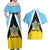 Personalised Saint Lucia Couples Matching Off Shoulder Maxi Dress and Hawaiian Shirt Coat Of Arm With Palm Leaf Pattern