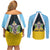 Personalised Saint Lucia Couples Matching Off Shoulder Short Dress and Long Sleeve Button Shirt Coat Of Arm With Palm Leaf Pattern