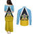 Personalised Saint Lucia Couples Matching Puletasi and Long Sleeve Button Shirt Coat Of Arm With Palm Leaf Pattern