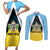 Personalised Saint Lucia Couples Matching Short Sleeve Bodycon Dress and Long Sleeve Button Shirt Coat Of Arm With Palm Leaf Pattern