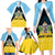 Personalised Saint Lucia Family Matching Long Sleeve Bodycon Dress and Hawaiian Shirt Coat Of Arm With Palm Leaf Pattern