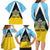 Personalised Saint Lucia Family Matching Long Sleeve Bodycon Dress and Hawaiian Shirt Coat Of Arm With Palm Leaf Pattern