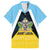 Personalised Saint Lucia Family Matching Off The Shoulder Long Sleeve Dress and Hawaiian Shirt Coat Of Arm With Palm Leaf Pattern