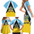 Personalised Saint Lucia Family Matching Short Sleeve Bodycon Dress and Hawaiian Shirt Coat Of Arm With Palm Leaf Pattern