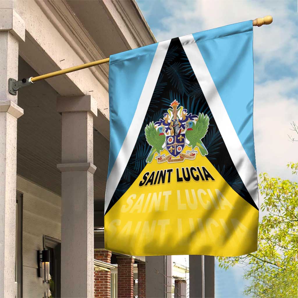 Saint Lucia Garden Flag Coat Of Arm With Palm Leaf Pattern