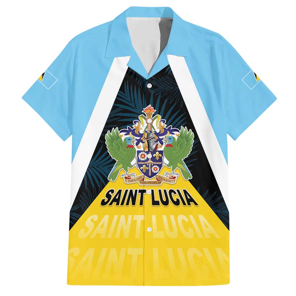 Personalised Saint Lucia Hawaiian Shirt Coat Of Arm With Palm Leaf Pattern