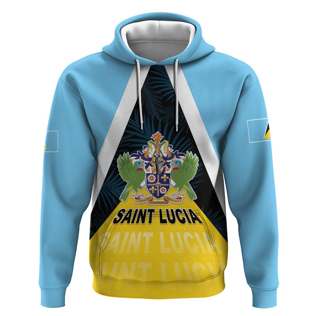 Personalised Saint Lucia Hoodie Coat Of Arm With Palm Leaf Pattern