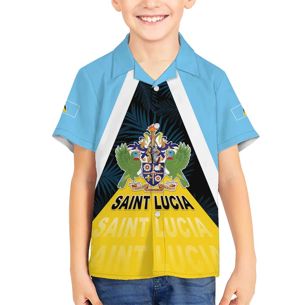 Personalised Saint Lucia Kid Hawaiian Shirt Coat Of Arm With Palm Leaf Pattern