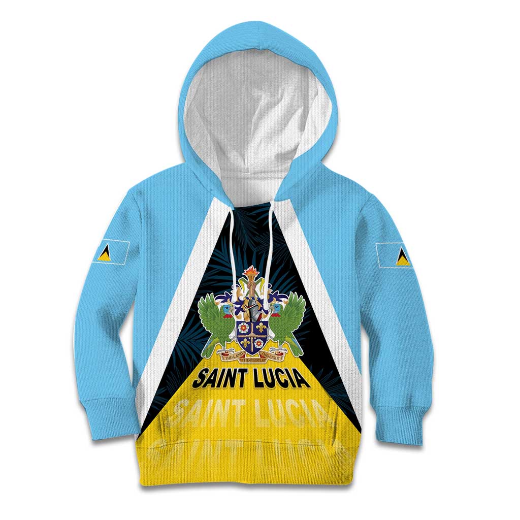 Personalised Saint Lucia Kid Hoodie Coat Of Arm With Palm Leaf Pattern