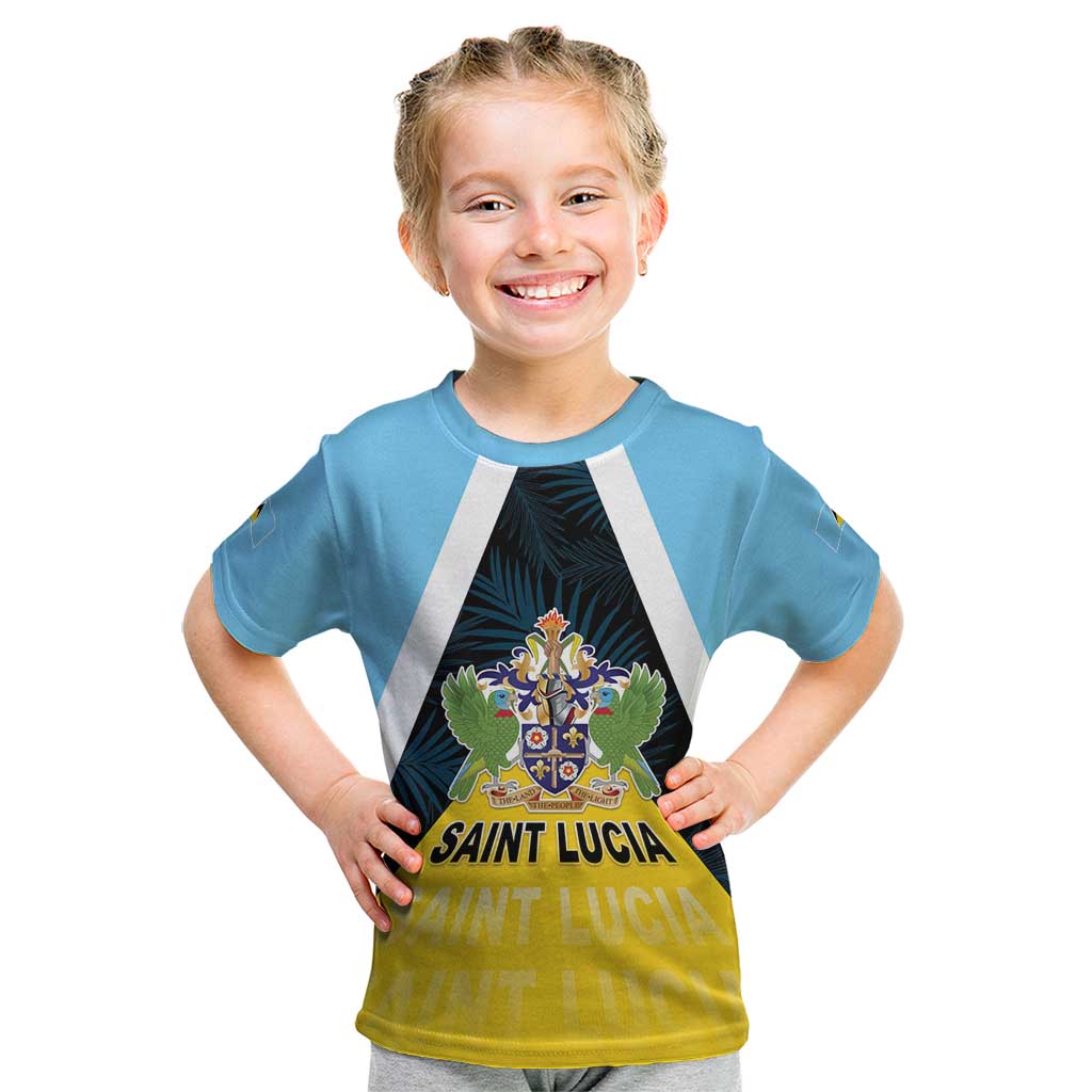 Personalised Saint Lucia Kid T Shirt Coat Of Arm With Palm Leaf Pattern