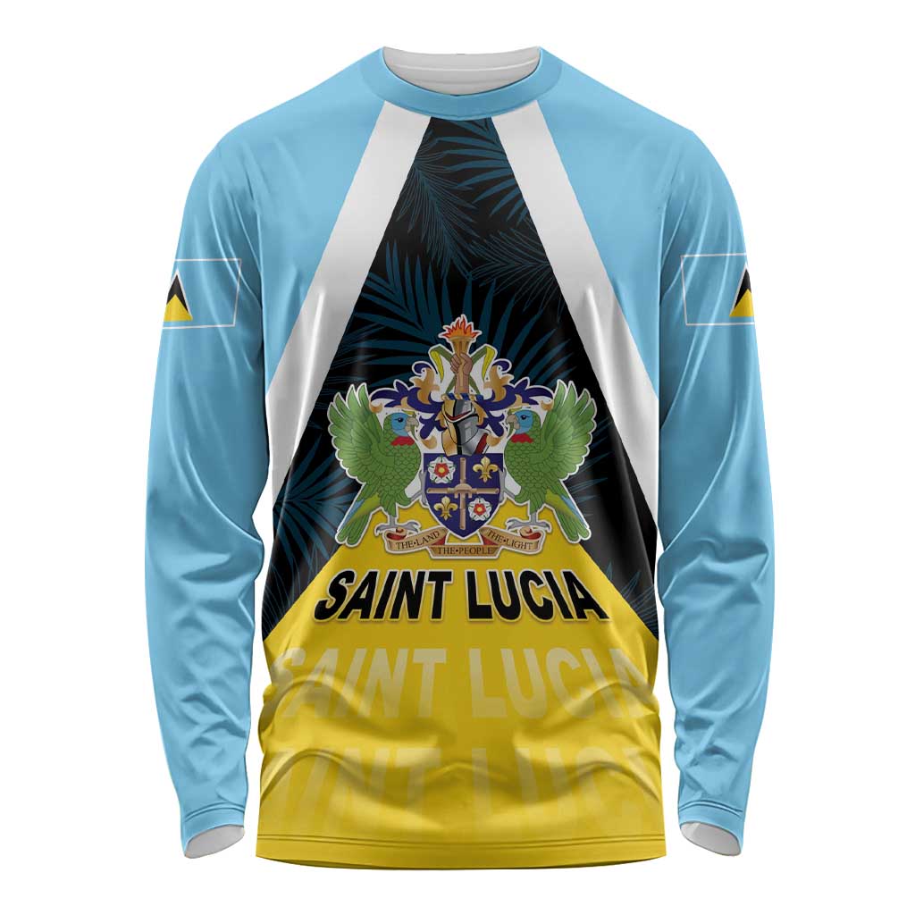 Personalised Saint Lucia Long Sleeve Shirt Coat Of Arm With Palm Leaf Pattern