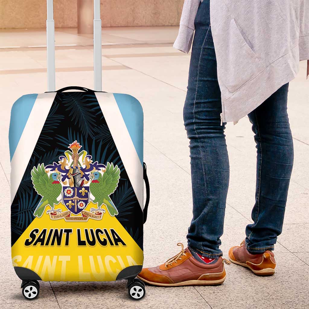 Saint Lucia Luggage Cover Coat Of Arm With Palm Leaf Pattern