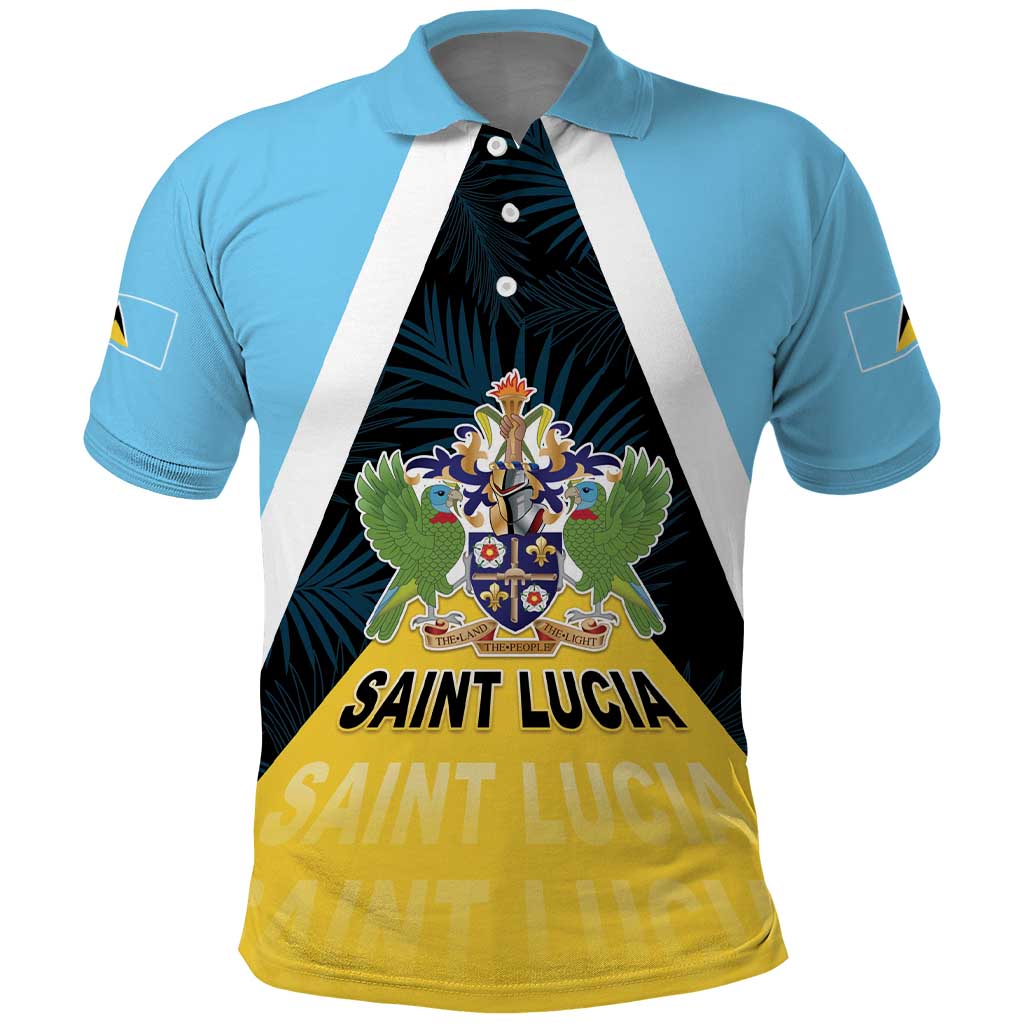 Personalised Saint Lucia Polo Shirt Coat Of Arm With Palm Leaf Pattern