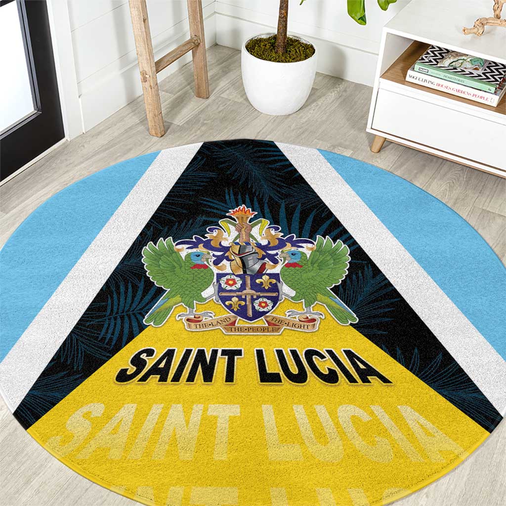 Saint Lucia Round Carpet Coat Of Arm With Palm Leaf Pattern