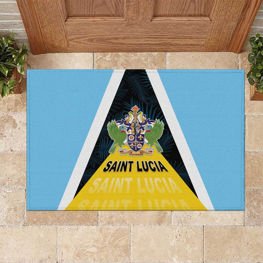 Saint Lucia Rubber Doormat Coat Of Arm With Palm Leaf Pattern