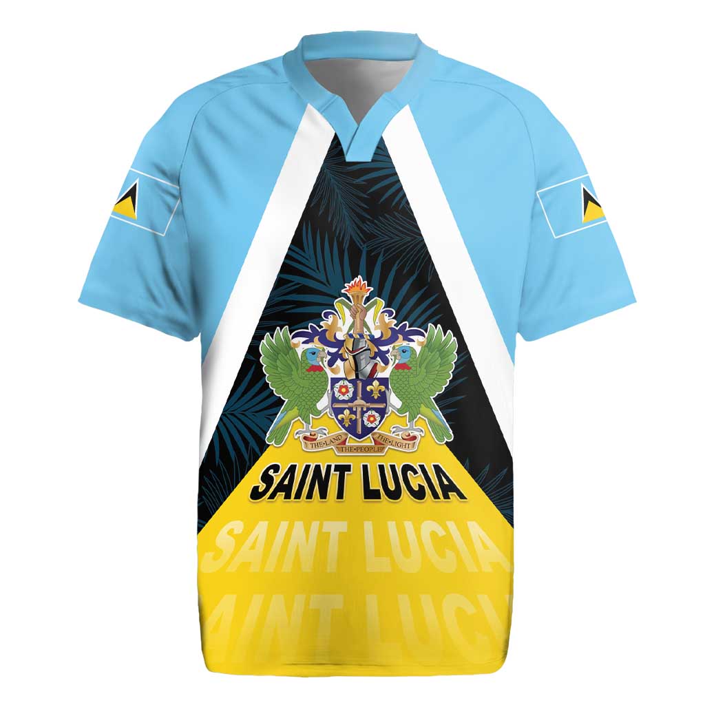 Personalised Saint Lucia Rugby Jersey Coat Of Arm With Palm Leaf Pattern