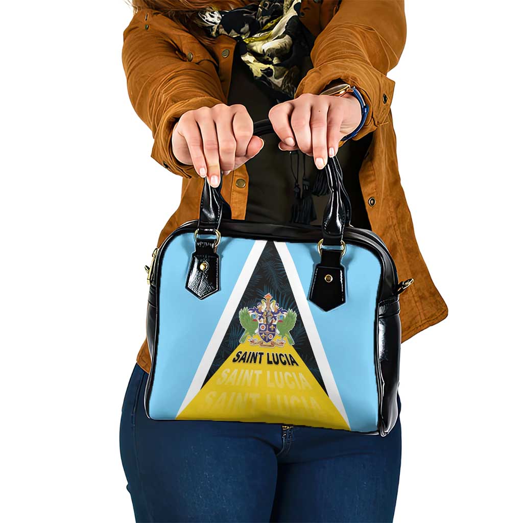 Saint Lucia Shoulder Handbag Coat Of Arm With Palm Leaf Pattern