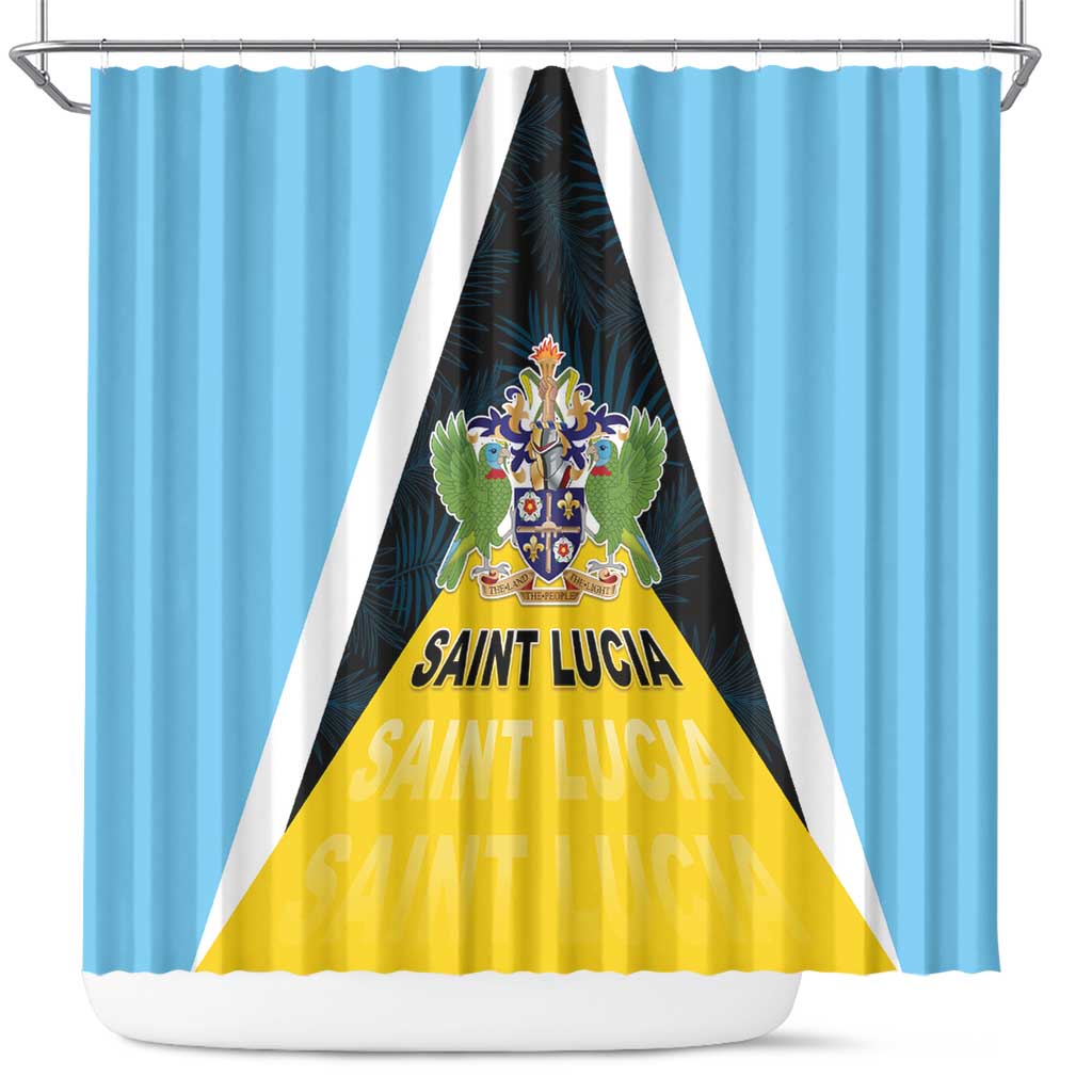 Saint Lucia Shower Curtain Coat Of Arm With Palm Leaf Pattern