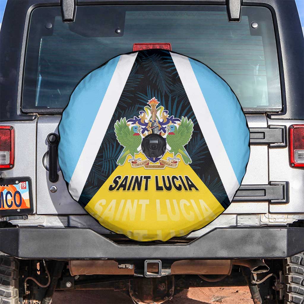 Saint Lucia Spare Tire Cover Coat Of Arm With Palm Leaf Pattern