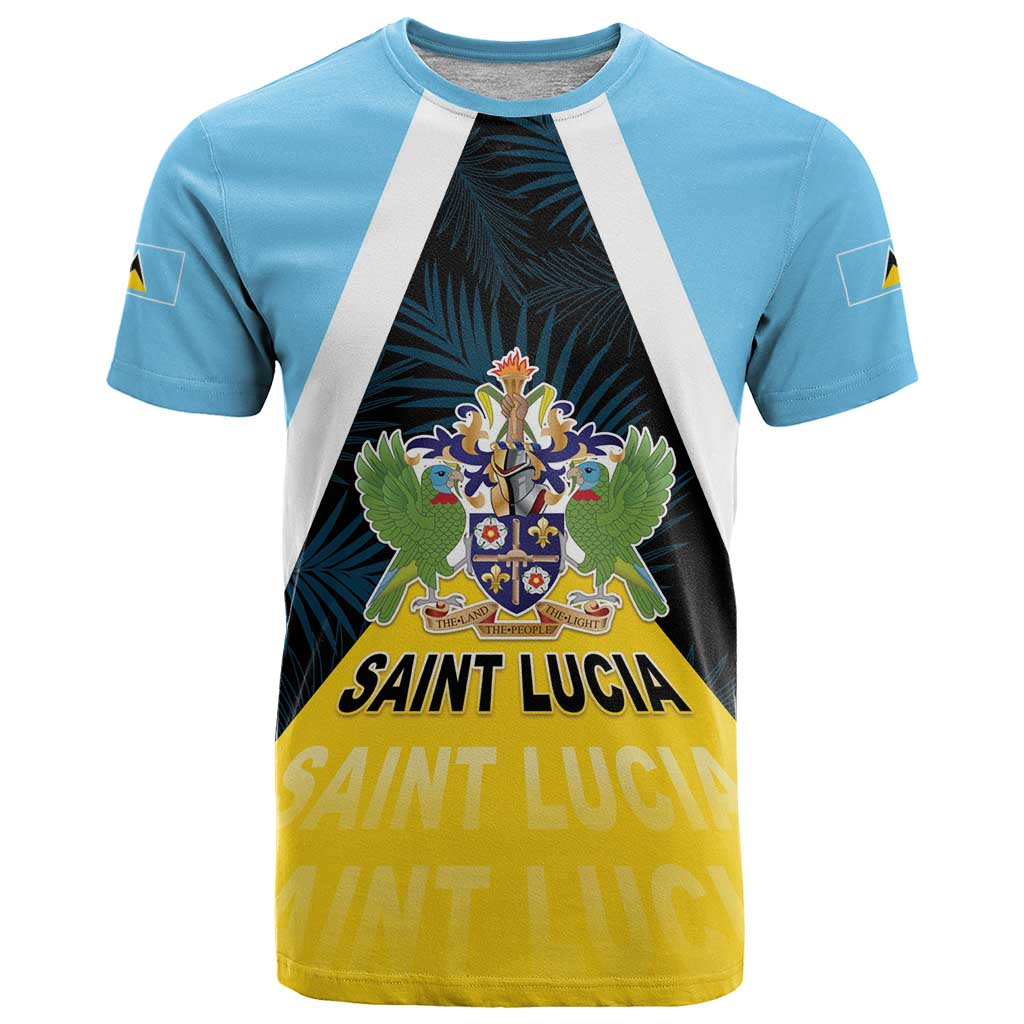 Personalised Saint Lucia T Shirt Coat Of Arm With Palm Leaf Pattern