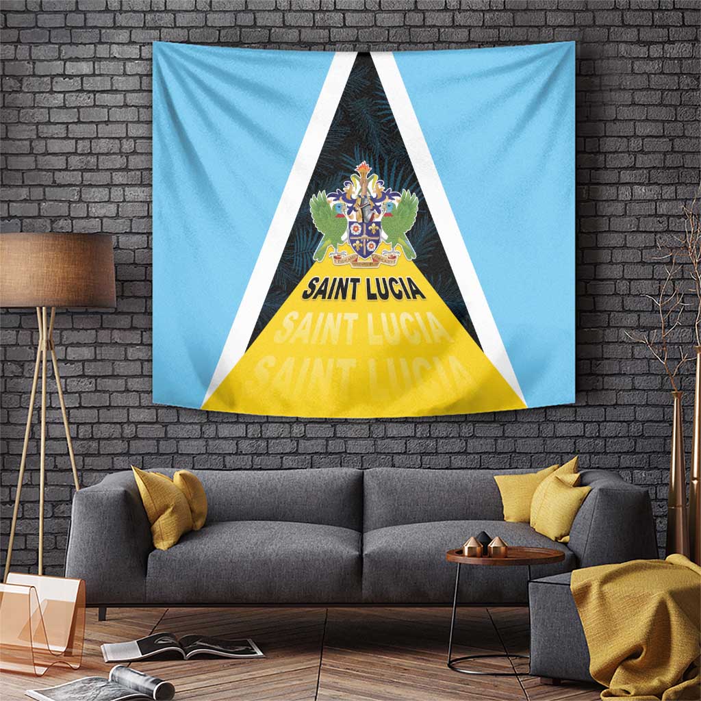 Saint Lucia Tapestry Coat Of Arm With Palm Leaf Pattern