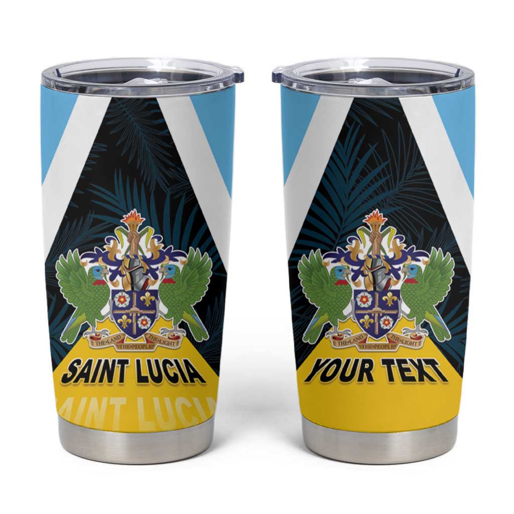 Personalised Saint Lucia Tumbler Cup Coat Of Arm With Palm Leaf Pattern