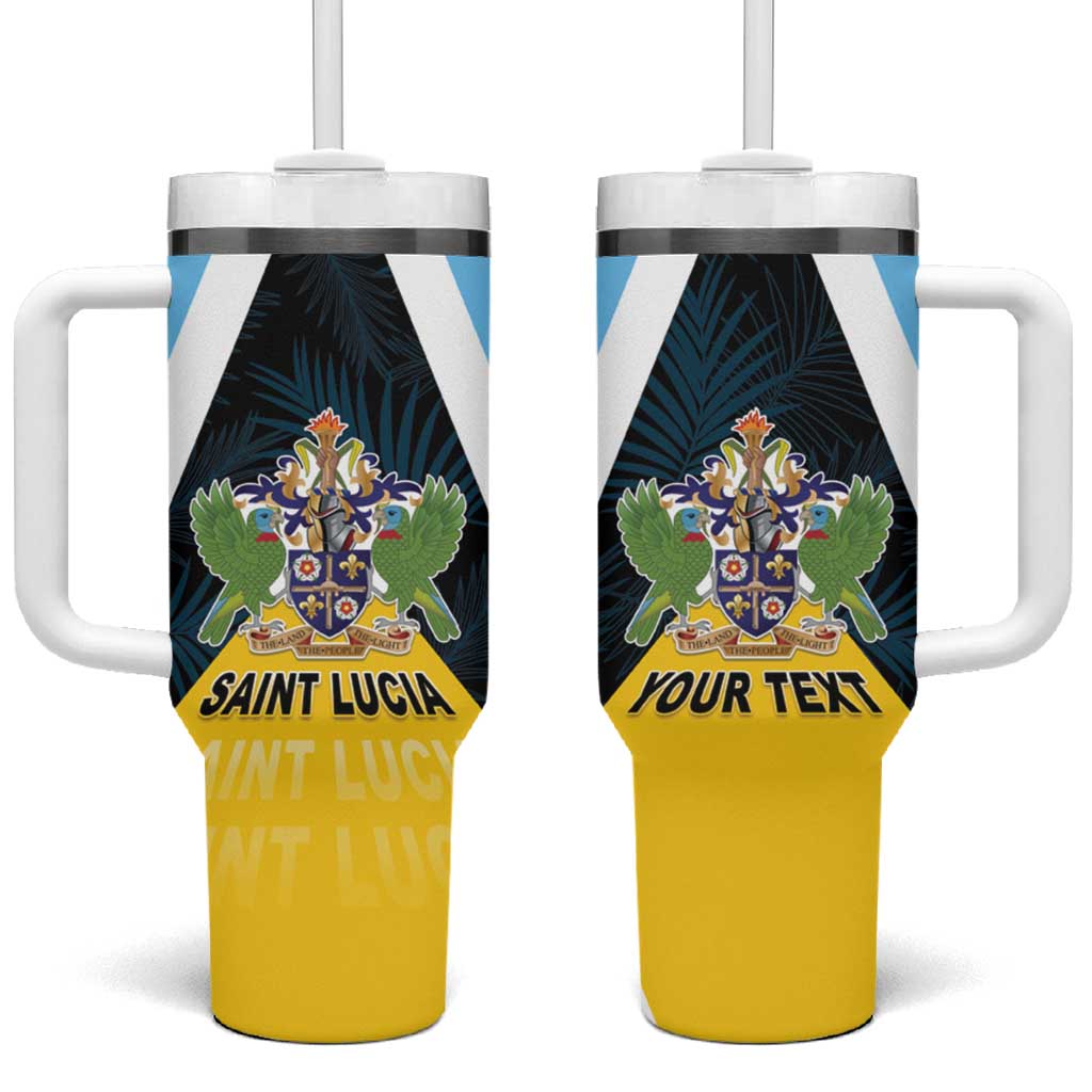 Personalised Saint Lucia Tumbler With Handle Coat Of Arm With Palm Leaf Pattern