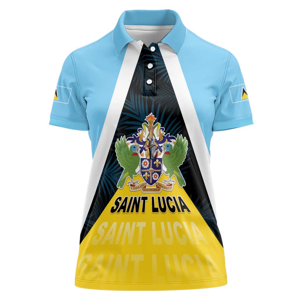 Personalised Saint Lucia Women Polo Shirt Coat Of Arm With Palm Leaf Pattern