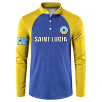 Navy and yellow long-sleeve button sport sweatshirt with Saint Lucia logo and emblem