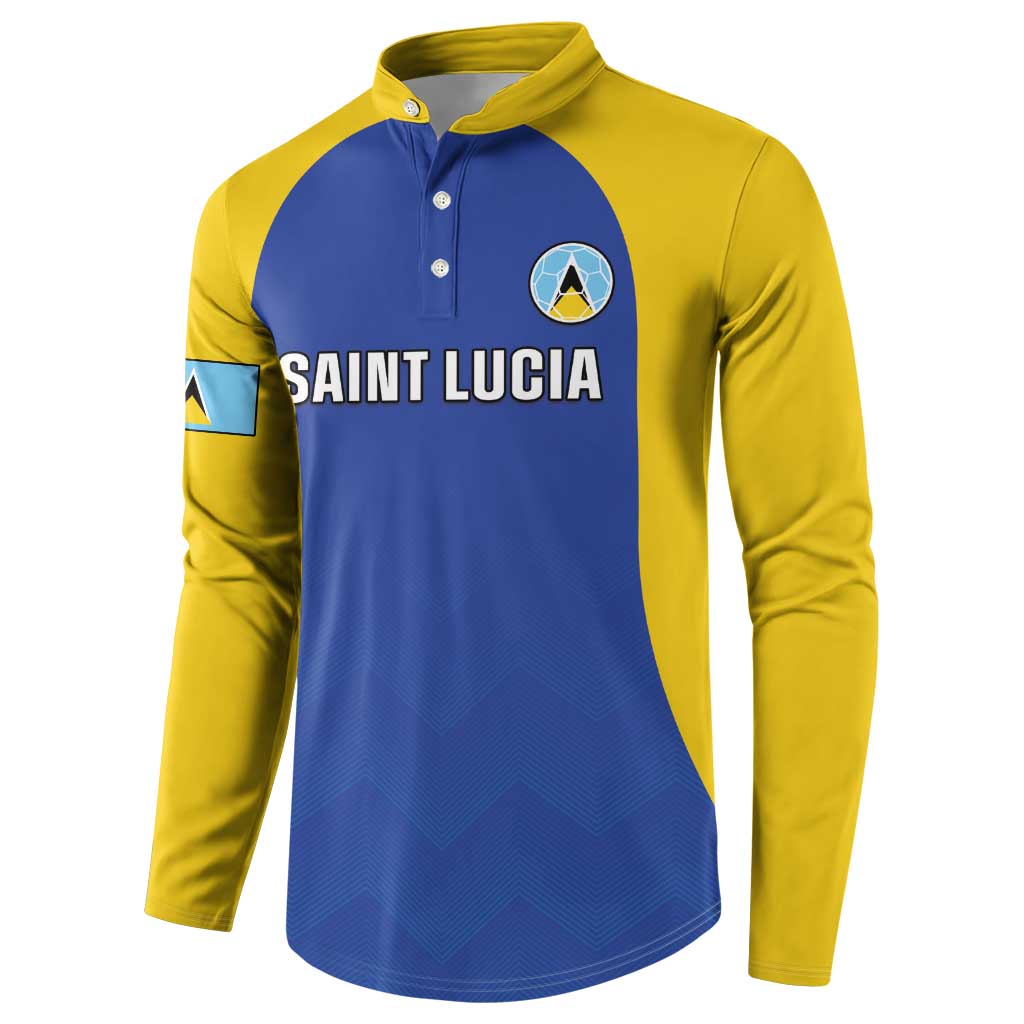 Navy and yellow long-sleeve button sport sweatshirt, Saint Lucia chest print