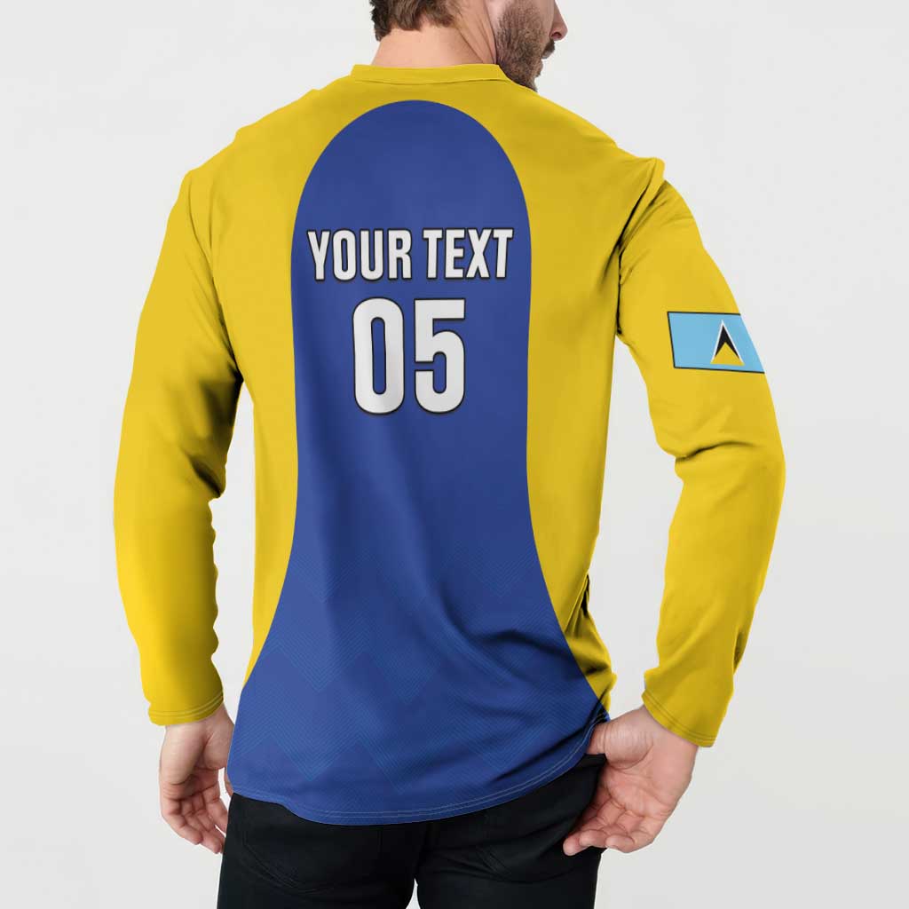 Back view: navy and yellow long-sleeve button sport sweatshirt, YOUR TEXT 05