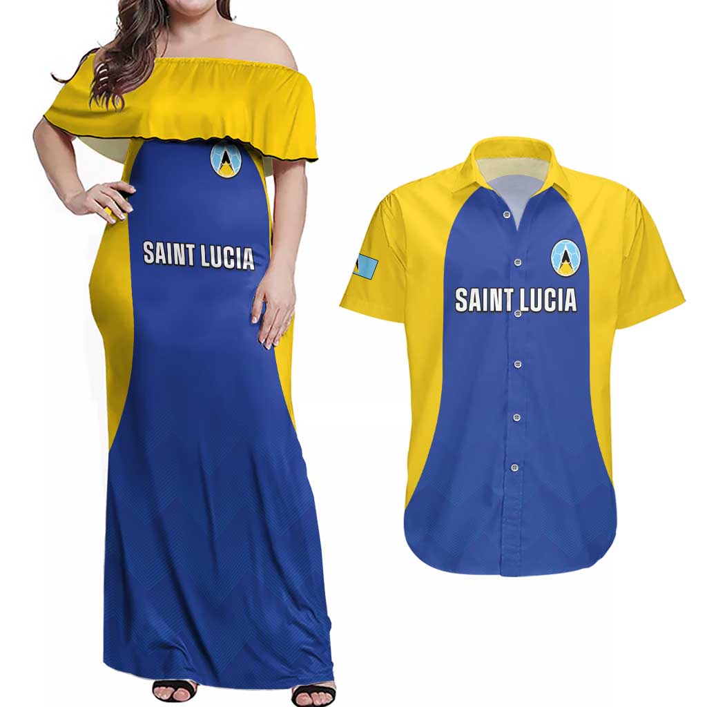 Custom Saint Lucia Football Couples Matching Off Shoulder Maxi Dress and Hawaiian Shirt Sporty Style