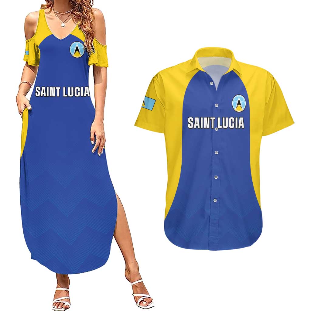 Custom Saint Lucia Football Couples Matching Summer Maxi Dress and Hawaiian Shirt Sporty Style