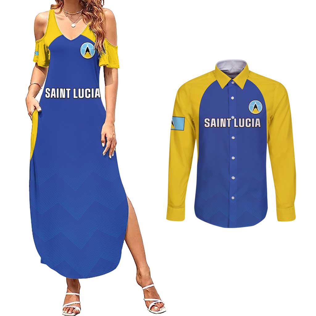 Custom Saint Lucia Football Couples Matching Summer Maxi Dress and Long Sleeve Button Shirt Sporty Style