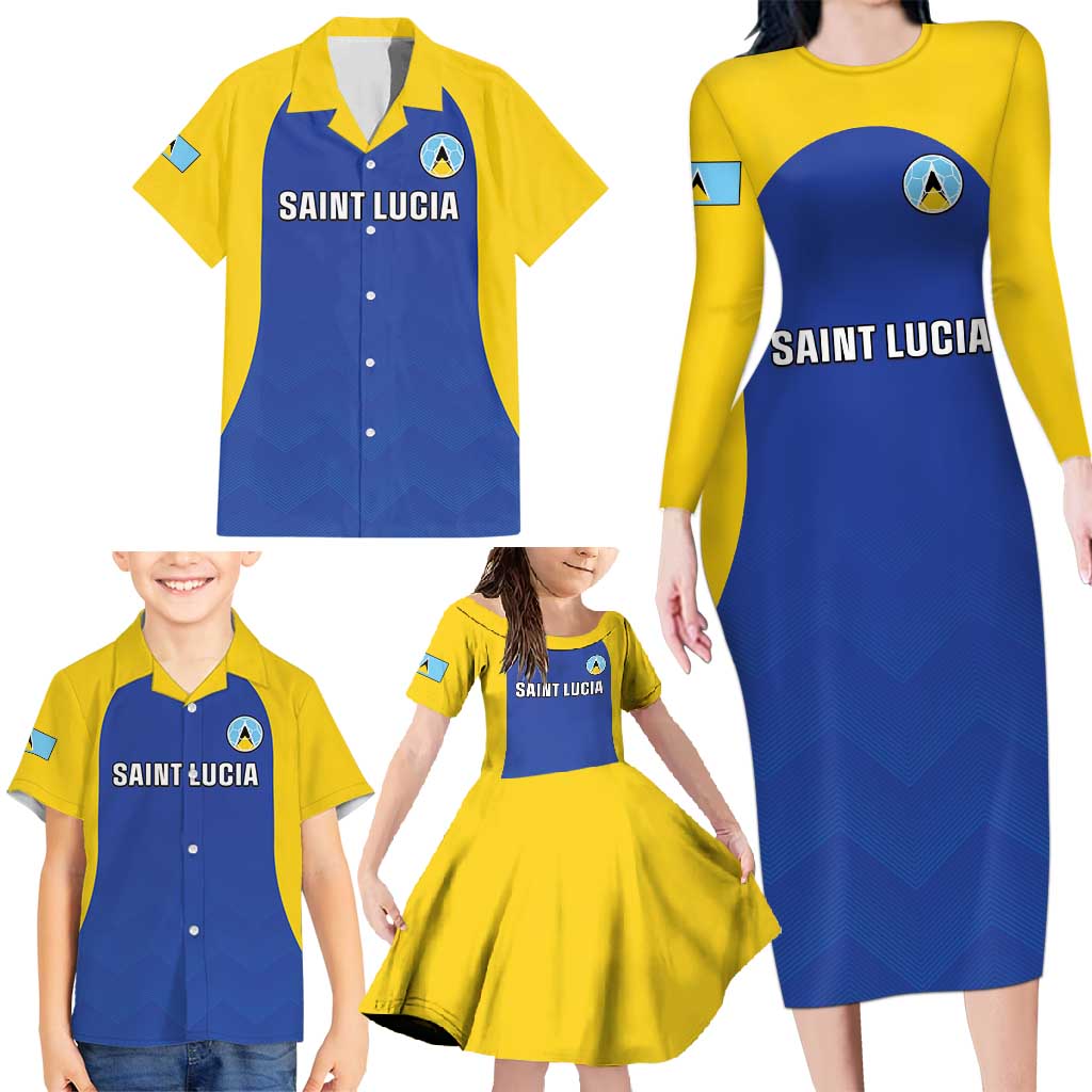 Custom Saint Lucia Football Family Matching Long Sleeve Bodycon Dress and Hawaiian Shirt Sporty Style