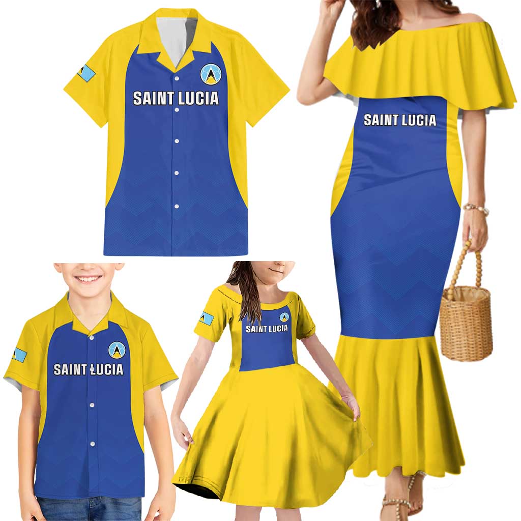 Custom Saint Lucia Football Family Matching Mermaid Dress and Hawaiian Shirt Sporty Style