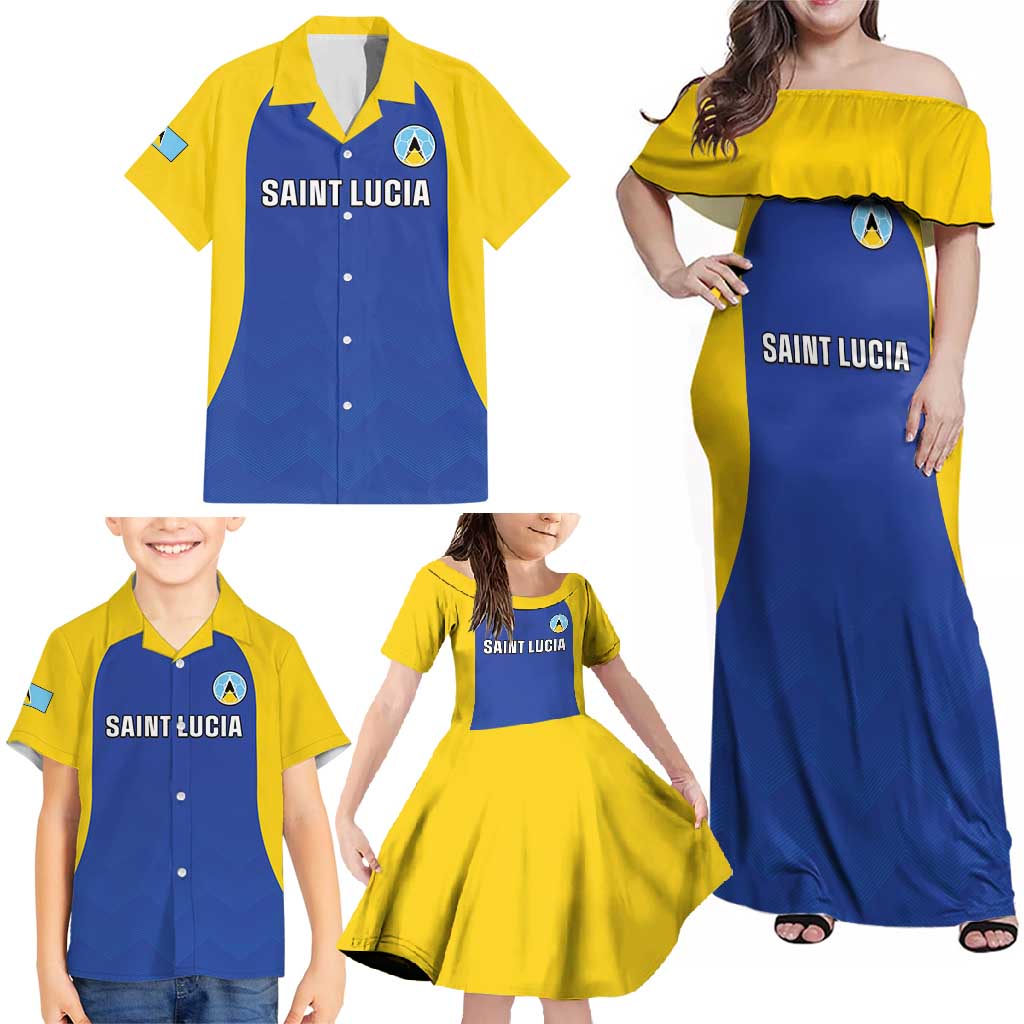 Custom Saint Lucia Football Family Matching Off Shoulder Maxi Dress and Hawaiian Shirt Sporty Style