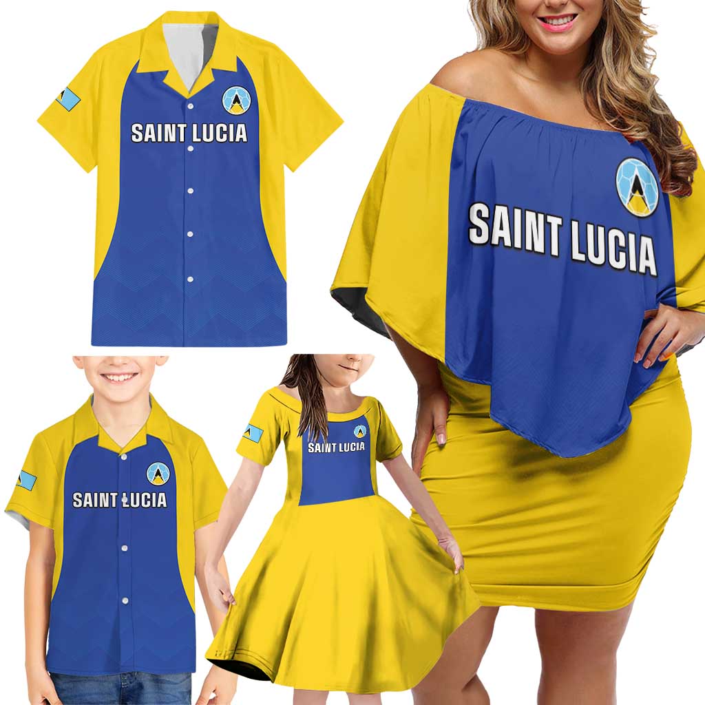 Custom Saint Lucia Football Family Matching Off Shoulder Short Dress and Hawaiian Shirt Sporty Style