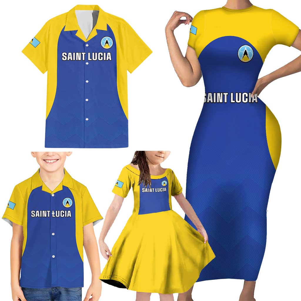 Custom Saint Lucia Football Family Matching Short Sleeve Bodycon Dress and Hawaiian Shirt Sporty Style