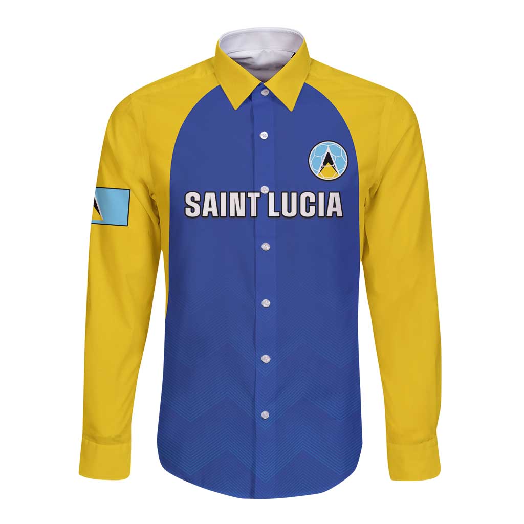 Custom Saint Lucia Football Long Sleeve Button Shirt Sporty Style