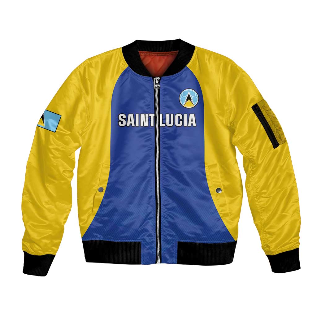 Custom Saint Lucia Football Sleeve Zip Bomber Jacket Sporty Style