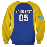 Navy and yellow raglan football sweatshirt with 'YOUR TEXT' and '05' back print
