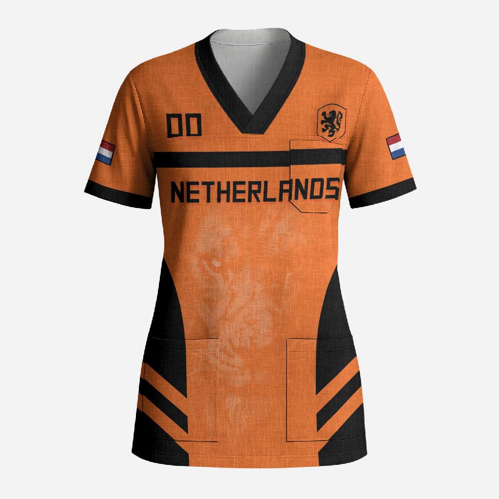 Custom Netherlands Football 2026 Scrub Top Oranje Lion Special Style