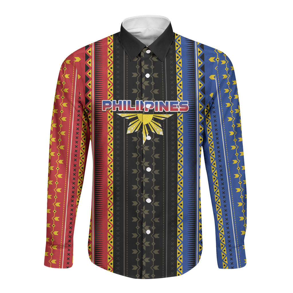 Personalised Philippines Filipinos Long Sleeve Button Shirt Igorot Tribal Inspiration Pattern Style