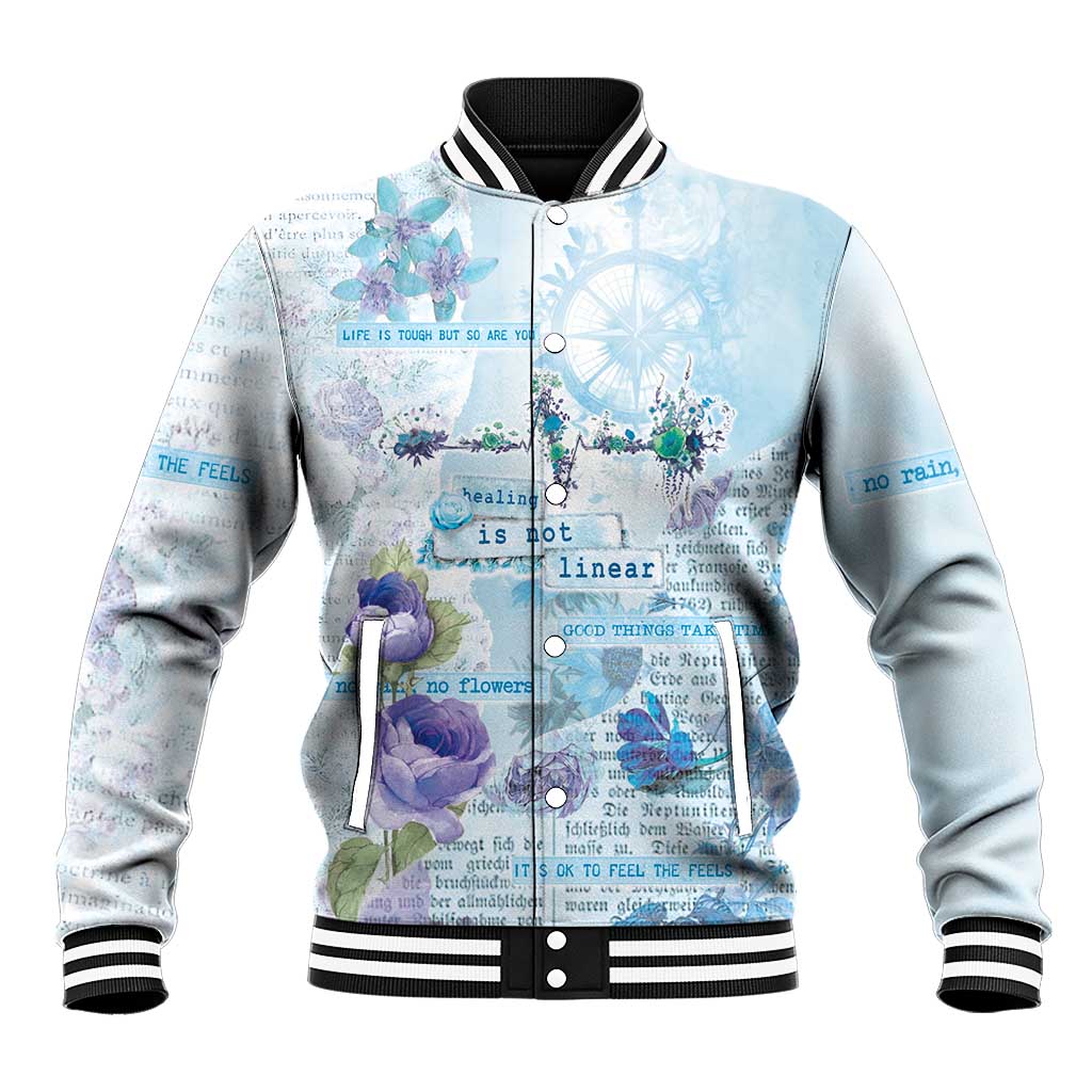 Mental Health Baseball Jacket Healing Is Not Linear - Wonder Print Shop
