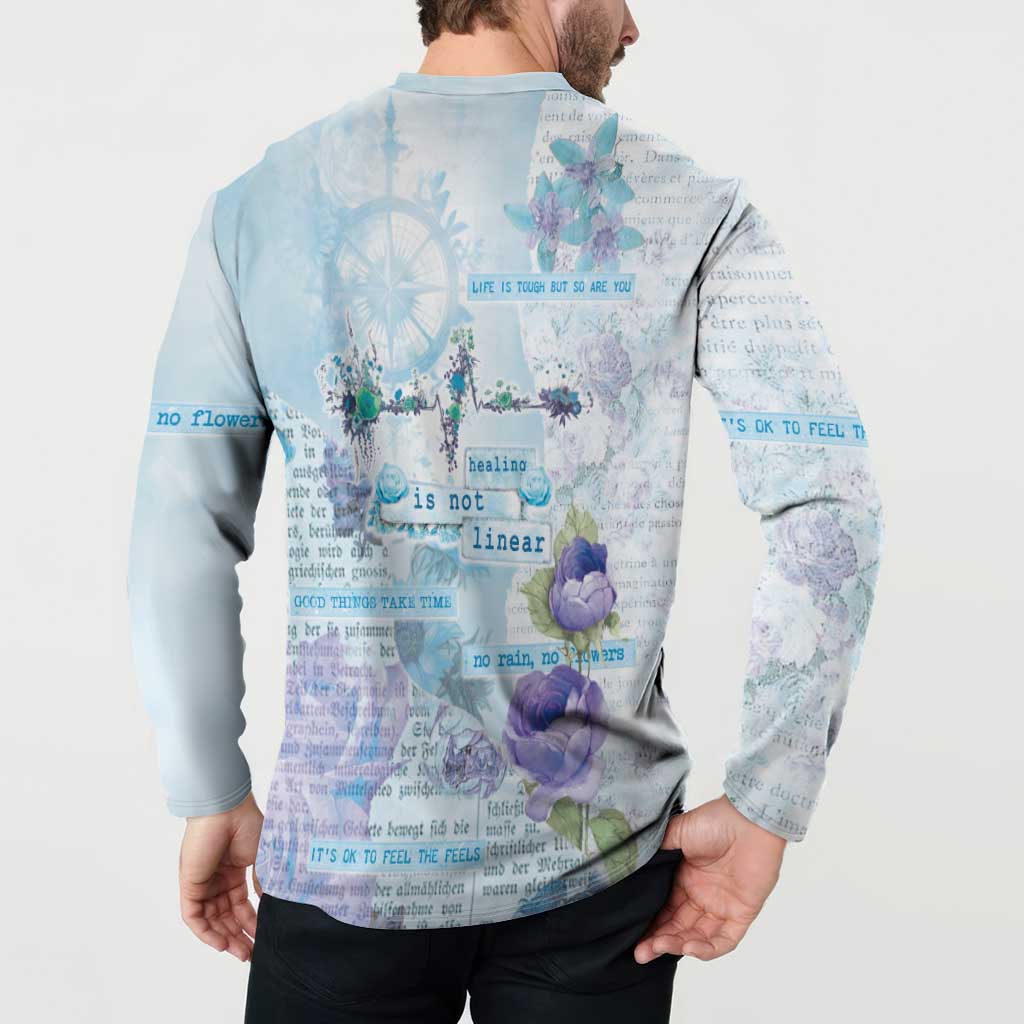 Mental Health Button Sweatshirt Healing Is Not Linear - Wonder Print Shop