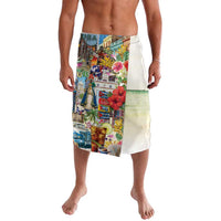 Multicolor printed beach wrap skirt with tropical city artwork and side slit