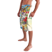 Printed beach wrap skirt, colorful collage design with cream panel and side opening