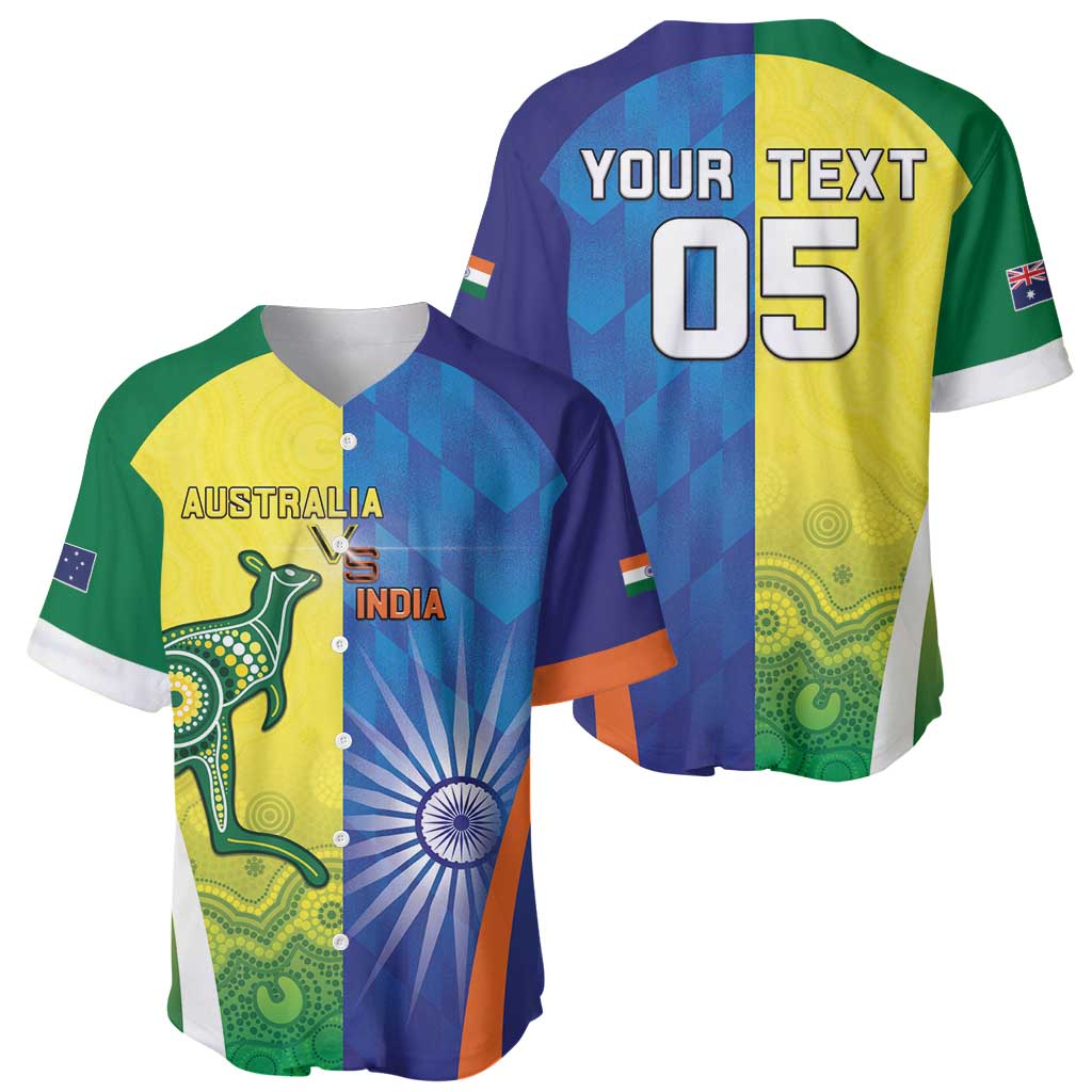 Custom Australia And India Cricket Baseball Jersey Ashoka Chakra With Aboriginal - Wonder Print Shop